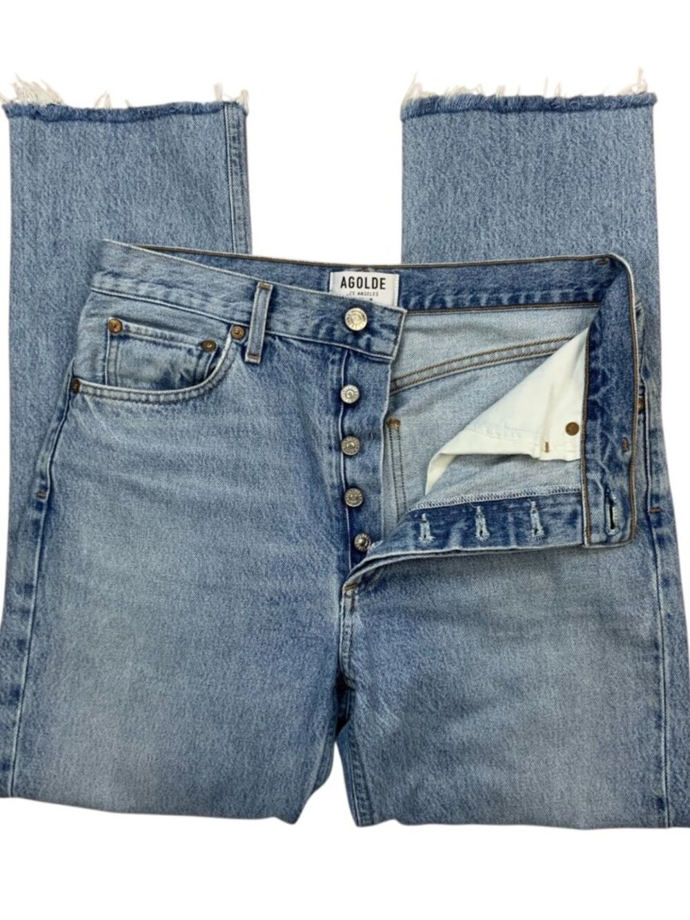 Agolde Riley High Rise Straight Crop Jean 29 Blue Button Fly - Picture 3 of 13